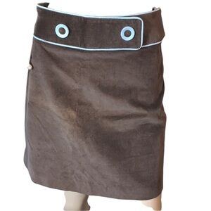 Robin Naylor Bay  Head Brown With Baby Blue trim Corduroy Skirt Size 8